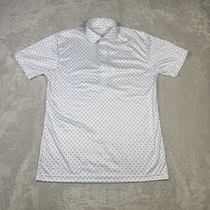 NWOT Collars &‎ Co Mens Small White Geometric Print Dress Collar Polo Shirt